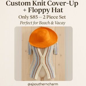 Custom Made Knit Button-Down Cover-Up with Orange Floppy Hat by AJ SouthernCharm